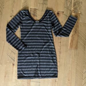 Black and grey striped long sleeve shirt/ leggings dress